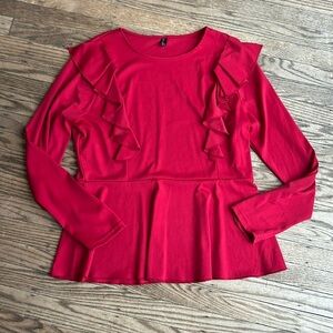 Anggrek Plus Size Peplum Style Ruffles Red Blouse Top Size 2XL EUC